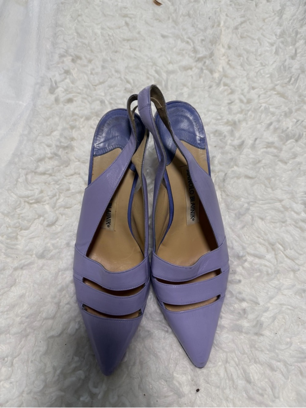 Manolo Blahnik Lavender Pointed-Toe Cutout Slingback Heels